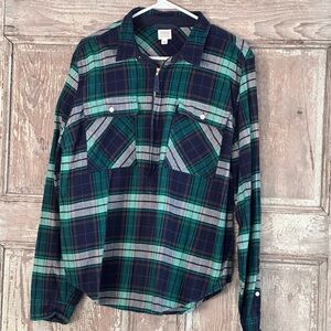 J. Crew Navy and Green Plaid Casual Shirt